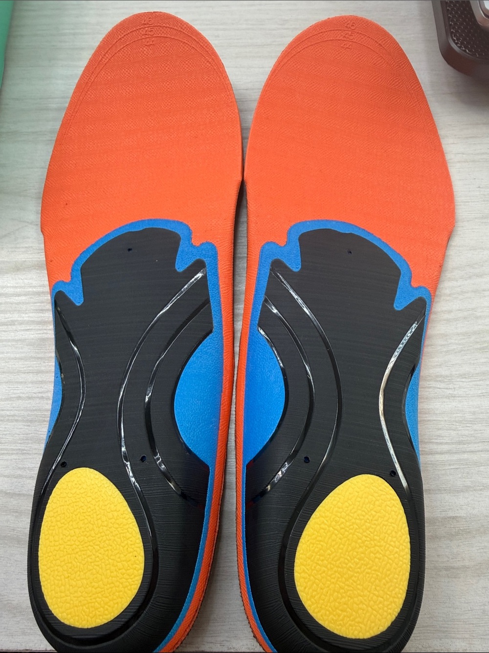 Men's Orange Athletic Insoles with Black, Blue & Yellow Support